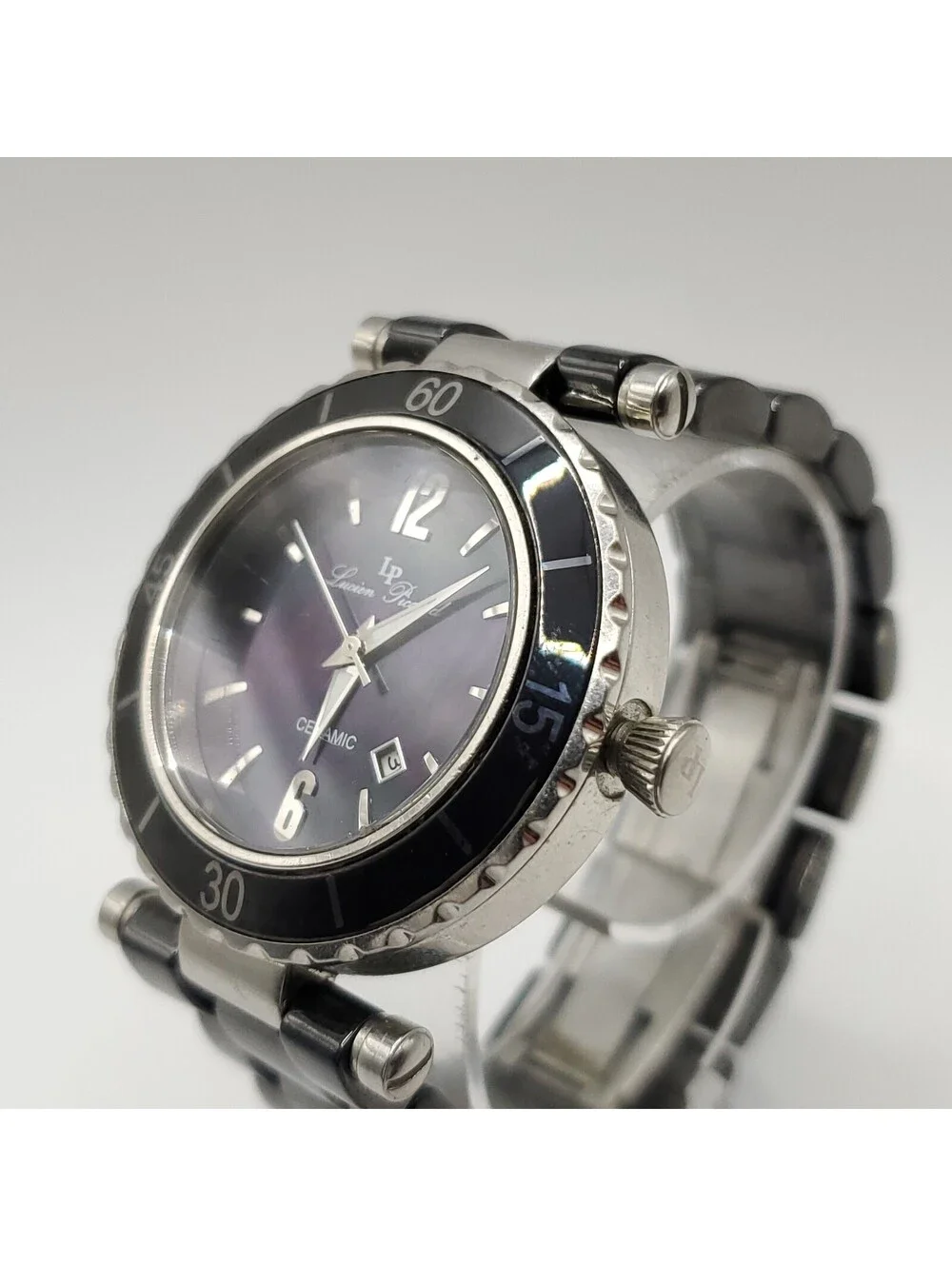 Lucien Piccard Ceramic La Tournette Watch Womens New Battery Abalone Dial 38mm